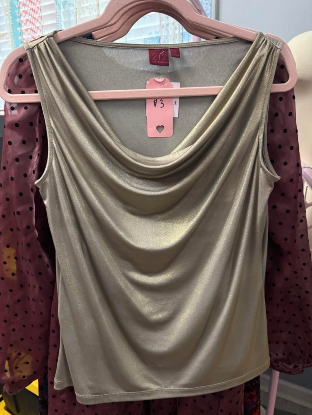 212 Collection Shimmery Gold Draped Cowl Neck Camisole